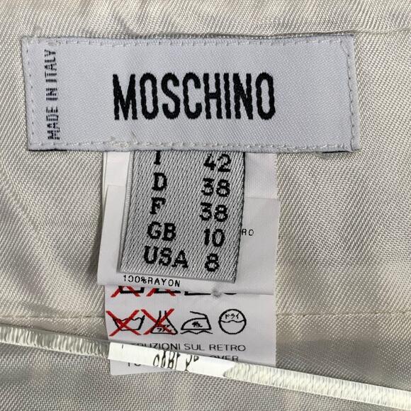 MOSCHINO Size 8 Brown Blue Cream Wool Woven Pencil Below Knee Scallop Hem Skirt - Picture 5 of 9